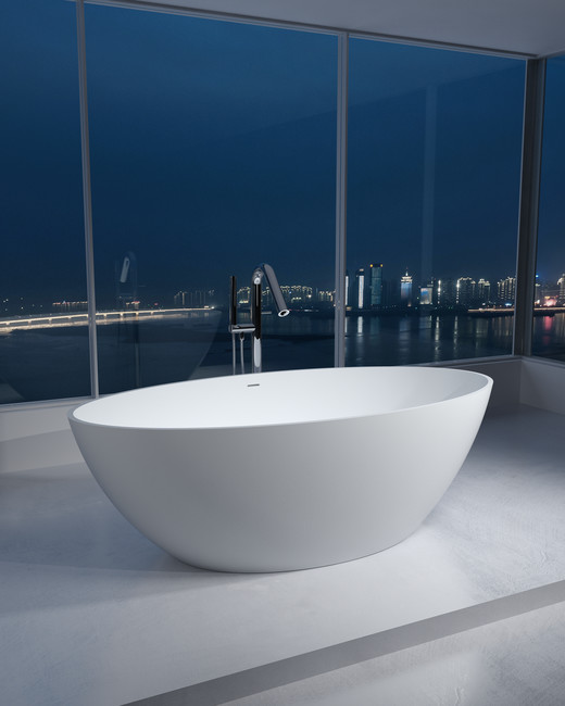 אמבטיה אובלית אבן מלאכותית בצבע לבן מט. 
גודל: 80*160 
גובה: 56