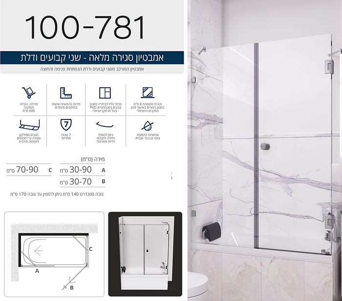 אמבטיון המורכב משני קבועים דלת הנפתחת פנימה והחוצה.  
ניתן להזמין במגוון מידות ובצבעי פרזול שונים. 
