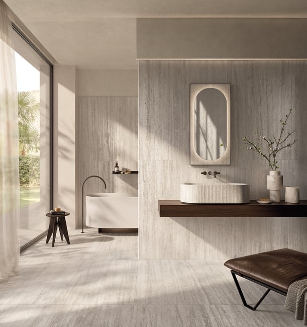 דמוי טרוורטין אפרפר, R10 נגד החלקה. 
גודל: 120*60 
תוצרת איטליה 
