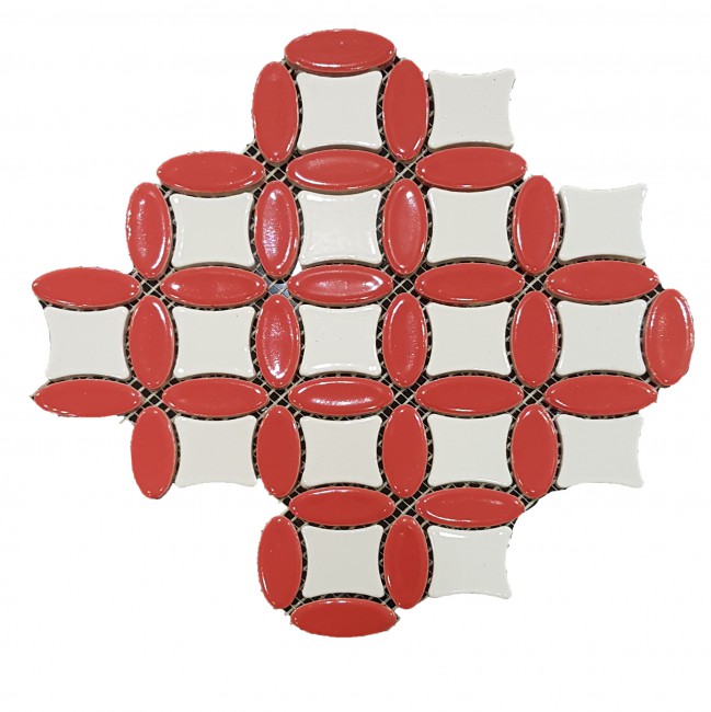 פסיפס אליפסות אדום- מרכז לבן 
דגם 23.5*23.5