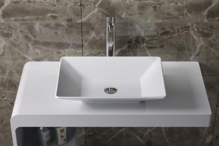  כיור מונח לחדר אמבטיה B550-11. כיור מלבני מונח מאבן מלאכותית בצבע לבן מט. 
גודל: 55*37.5 
גובה: 10.5