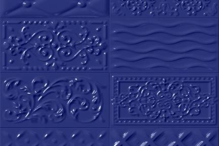 אריחי וינטג' לחיפוי קיר מסדרת Castello C528. דקור תבליט מעורב כחול כהה. 
גודל 20*10. 
