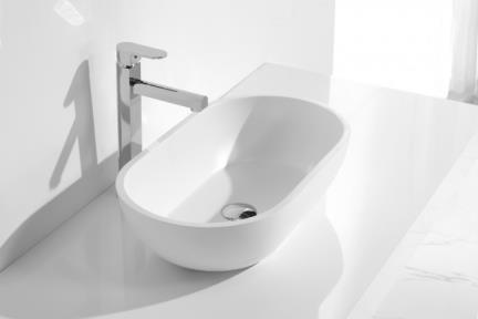  כיור מונח לחדר אמבטיה L563-11. כיור מונח אובלי מאבן מלאכותית. 
צבע: לבן מט. 
גודל: 56*32 
גובה: 15